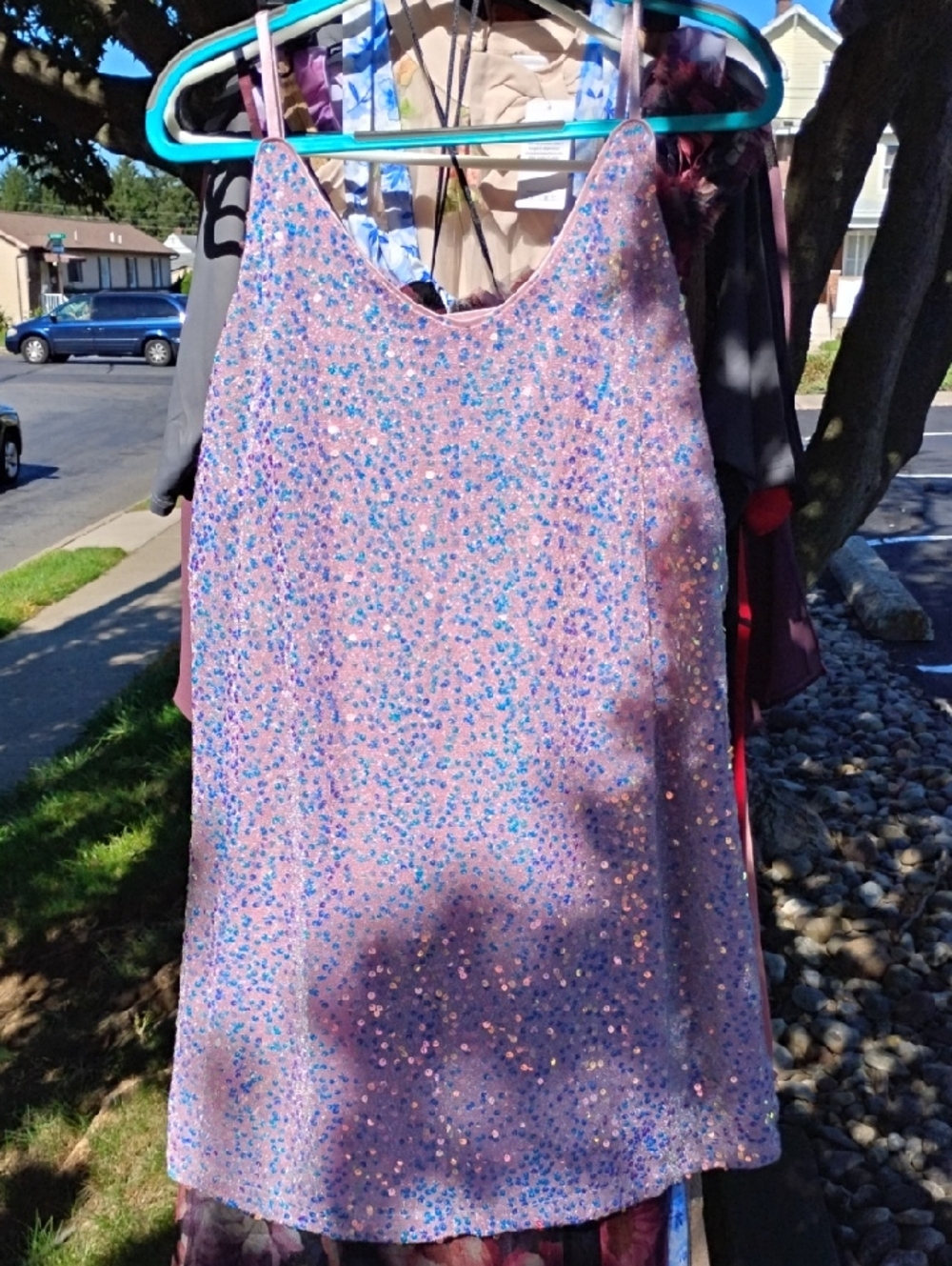 Allegra K Pink Sequin Casual Slip Dress